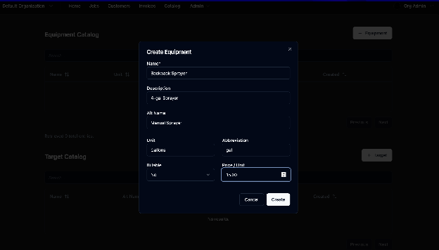 Create equipment modal