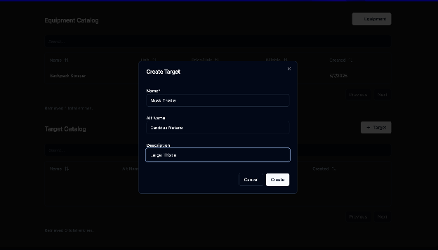Create target modal