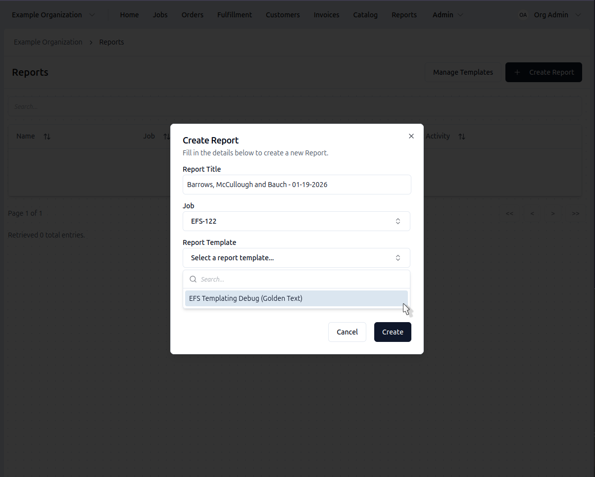 Create report button