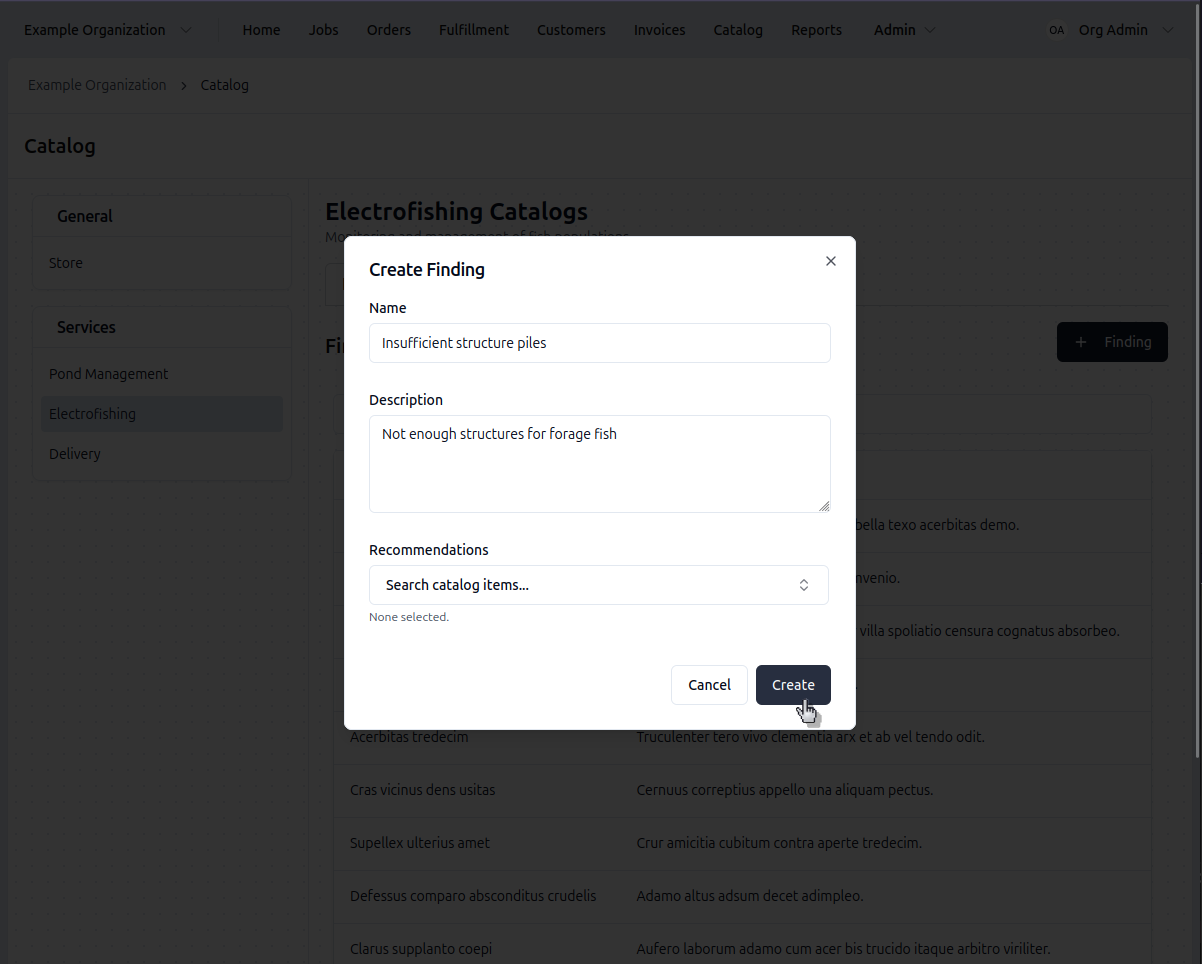 Creating a finding