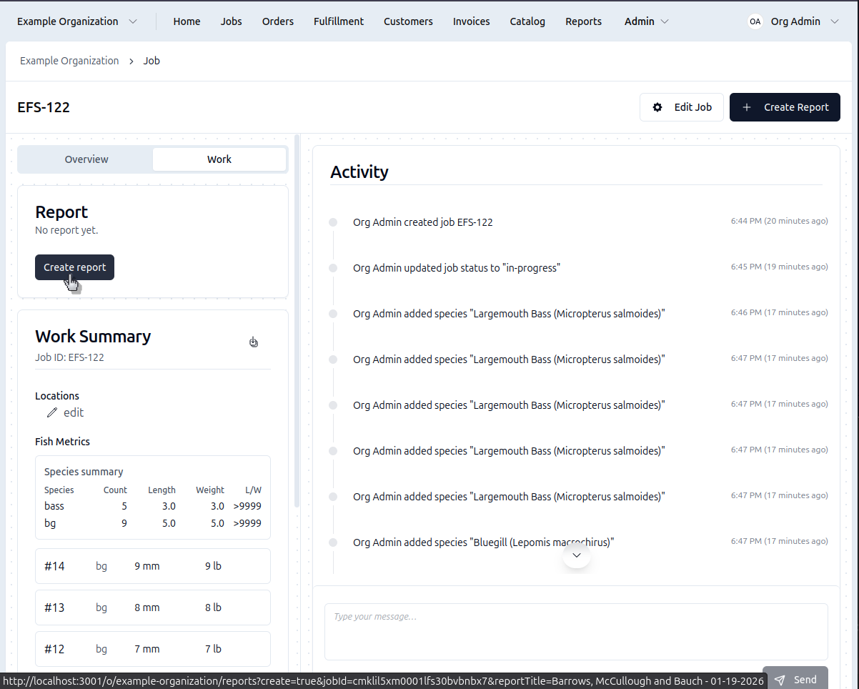 Creating report from job