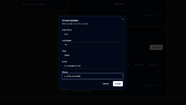 Create contact modal