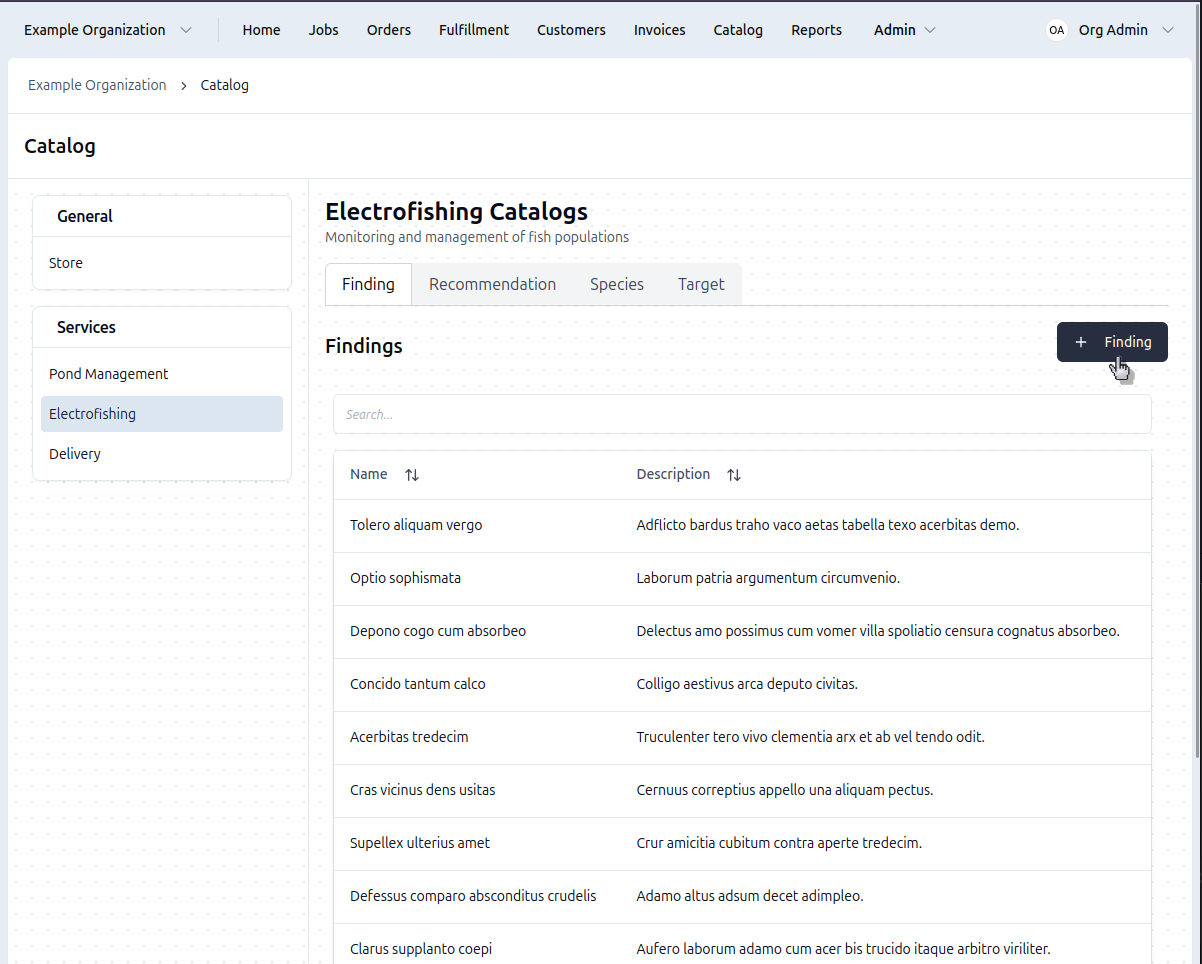 Findings catalog