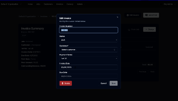 Edit invoice window