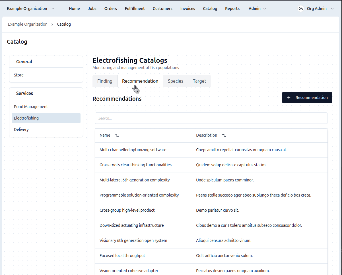 Recommendations catalog